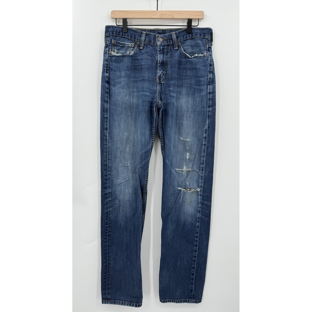 Levis 514 Jeans Men 32x34 Blue Straight Fit Distressing American Denim Pants